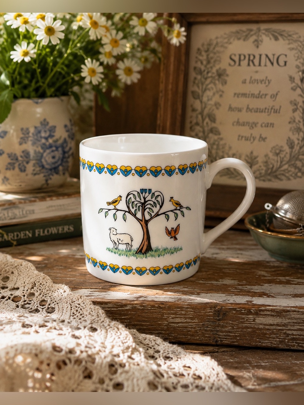 Gevalia Swedish Seasons Collection Spring Mug Sheep Birds Hearts